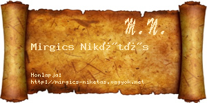Mirgics Nikétás névjegykártya